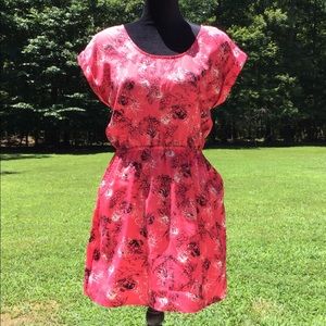Floral Pink/Black Dress Scoop Back Medium